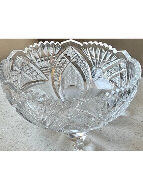 American Brilliant Crystal Candy Dish Sawtooth Edge 6" Dia 3" Tall 3 Legged Gift
